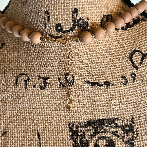 Long Wooden Bead Necklace With Gold Ring - Picture 4 of 7